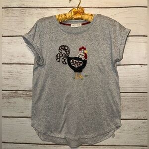 Patchwork Rooster Top - Size Medium by Cactus +Pearl Summer Casual Fun Tops